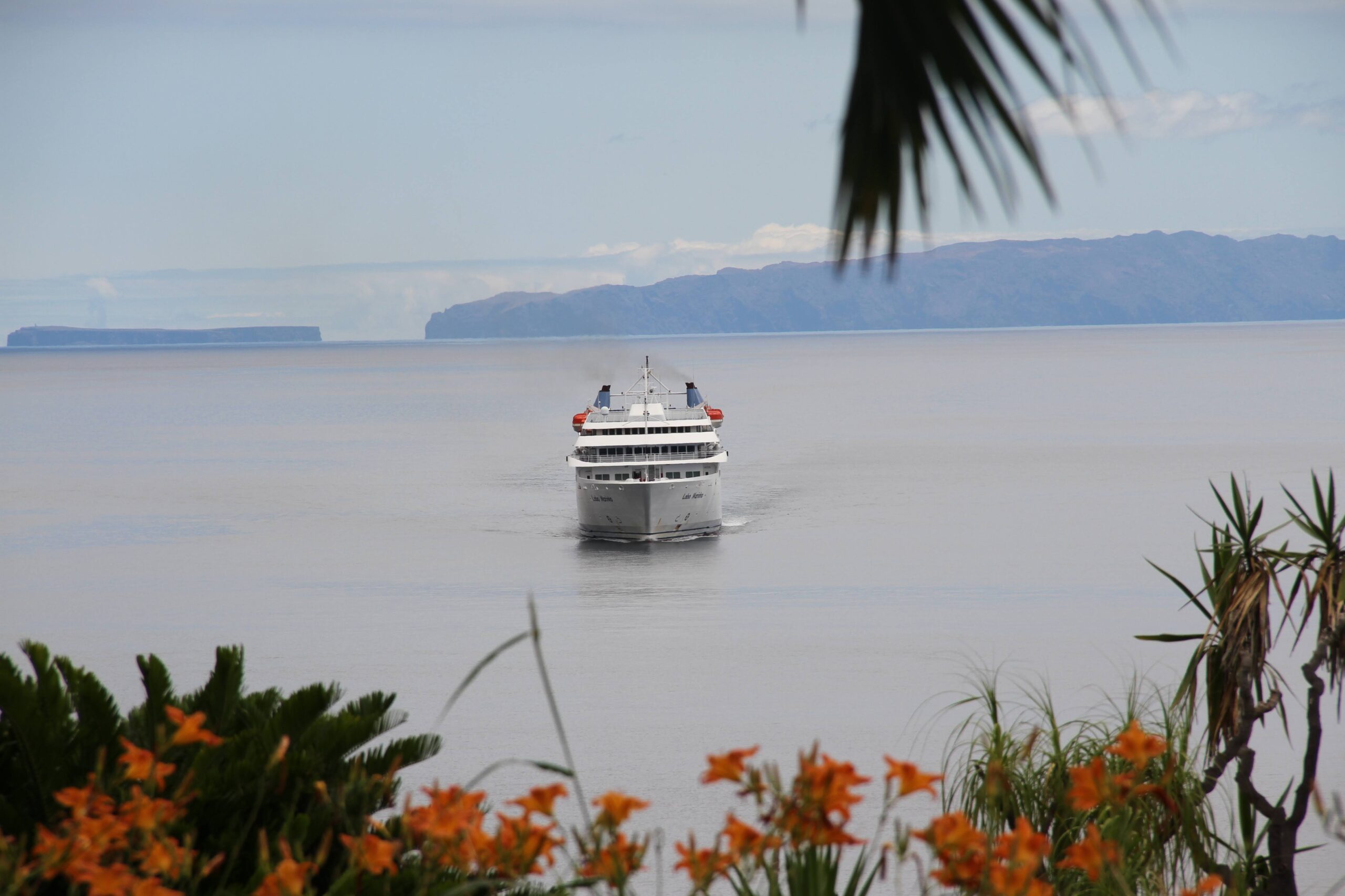 Kreuzfahrtschiff bei der Ankunft im Hafen von Funchal, Madeira